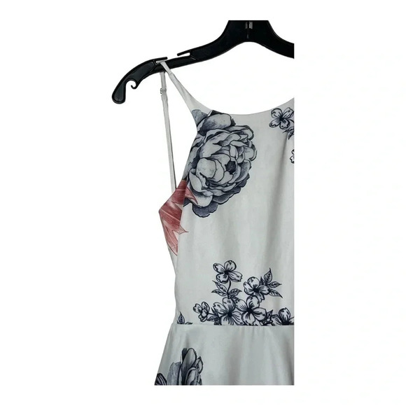 UNKNOWN BRAND FLORAL SWIRL PELPUM DRESS SEE MEASUREMENTS WHITE/NAVY BLUE/PINK - Picture 4 of 12